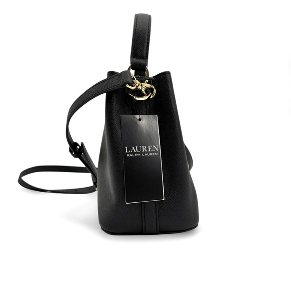 NWT Lauren Ralph Lauren Black Reese Crosshatch Small Bucket Bag - Picture 11 of 14